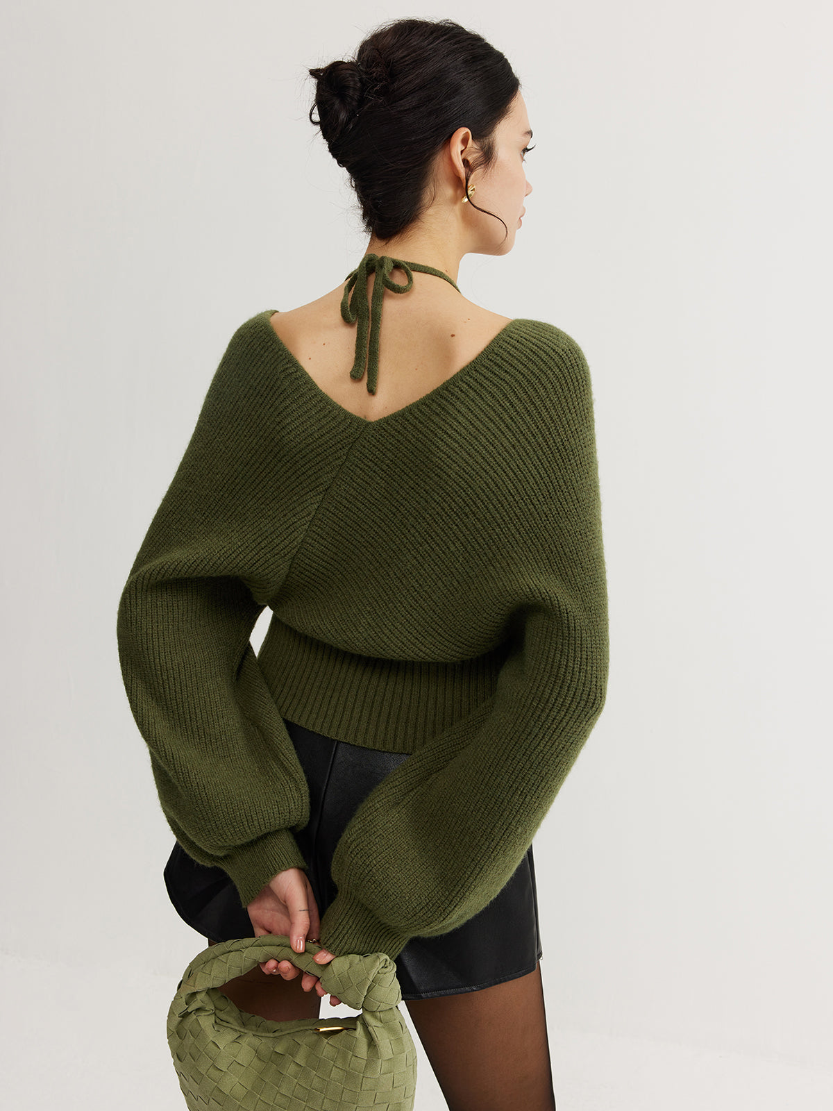 2 in 1 Bat Sleeve Halter Knit Üst