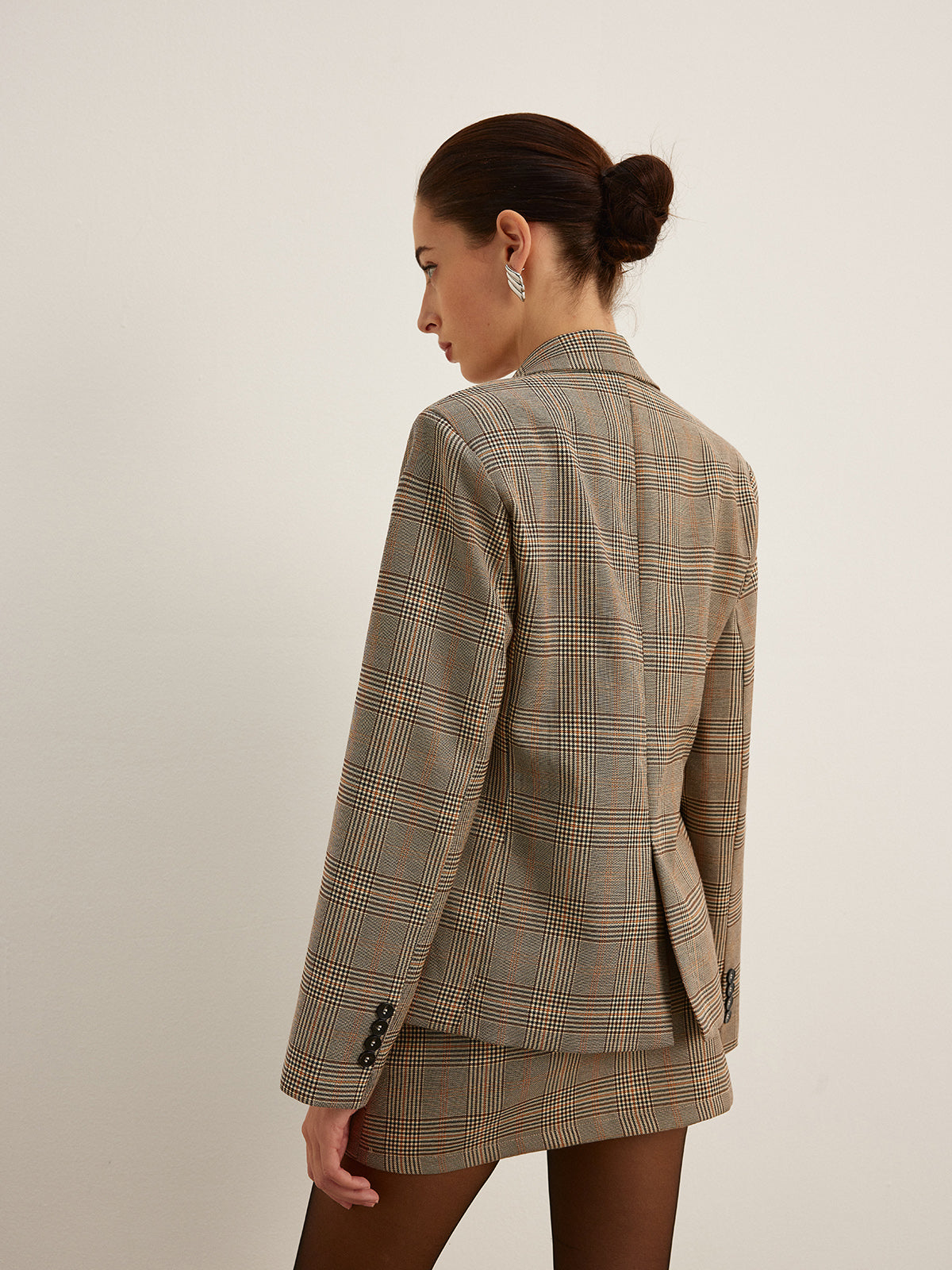 Checked Button Slit Blazer Ceket