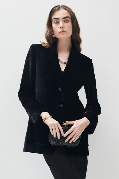 V-Neck Velvet Button Blazer Ceket