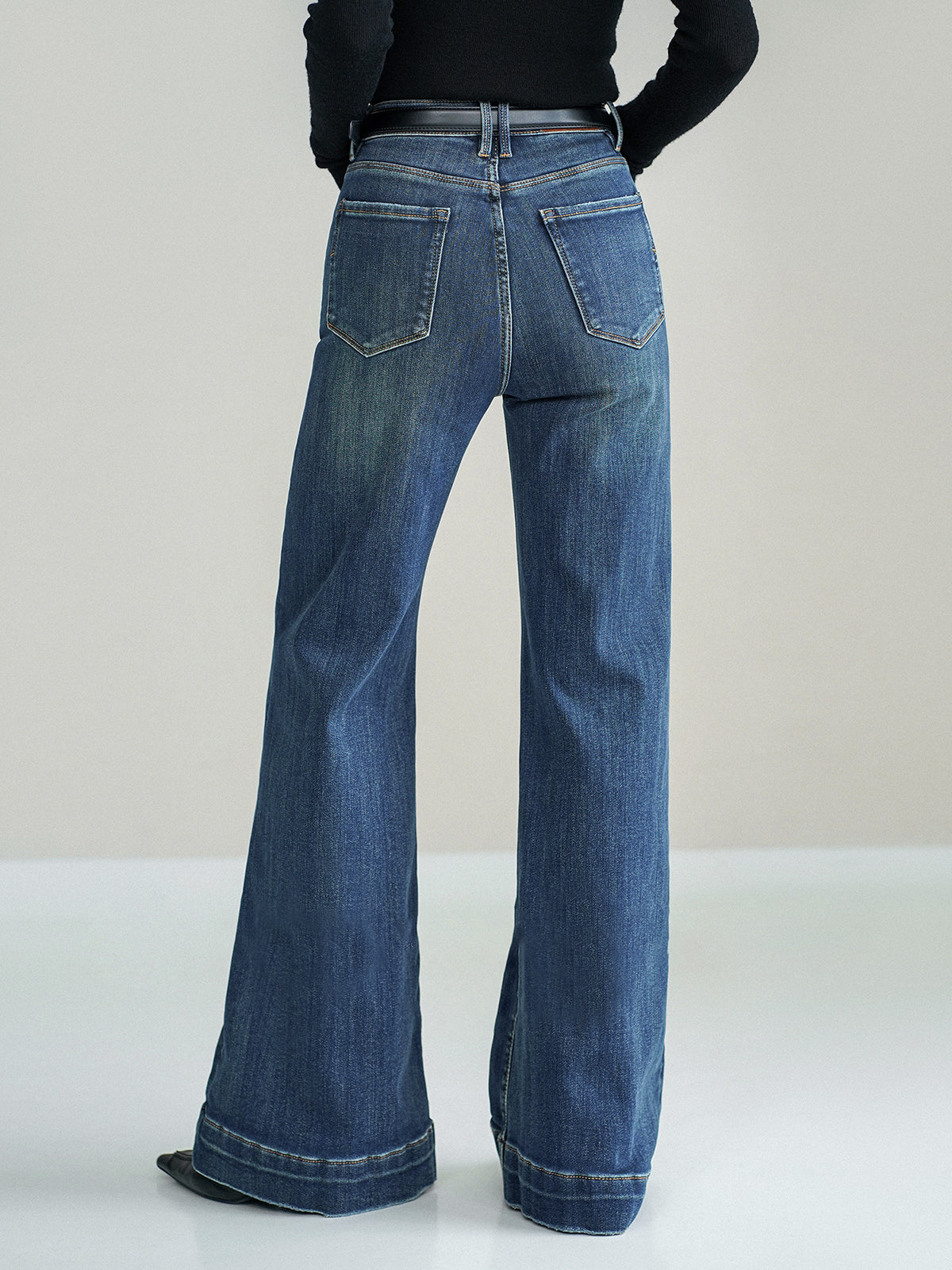 Mid-Waist Bootcut Denim Kemersiz Kot Pantolon