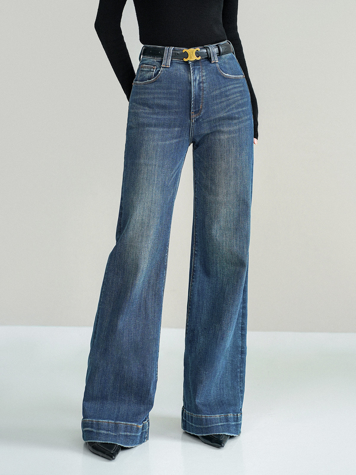 Mid-Waist Bootcut Denim Kemersiz Kot Pantolon