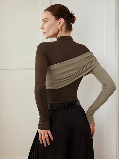 Color Block Pleated Jersey Slim Üst