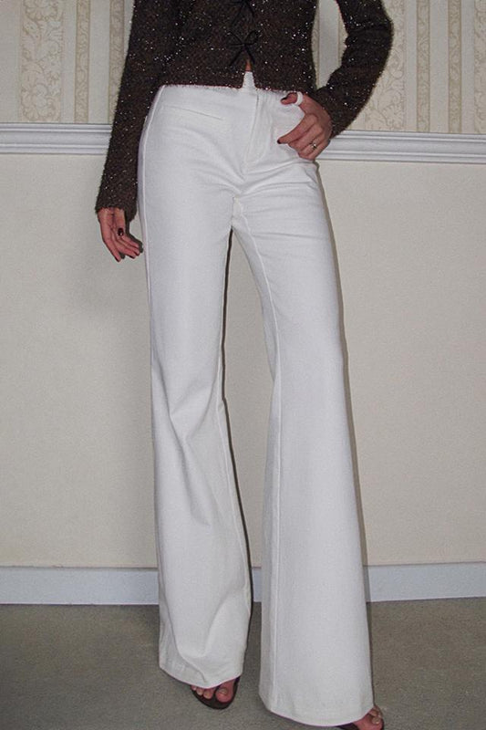 Cotton High-Waist Bootcut Pantolon