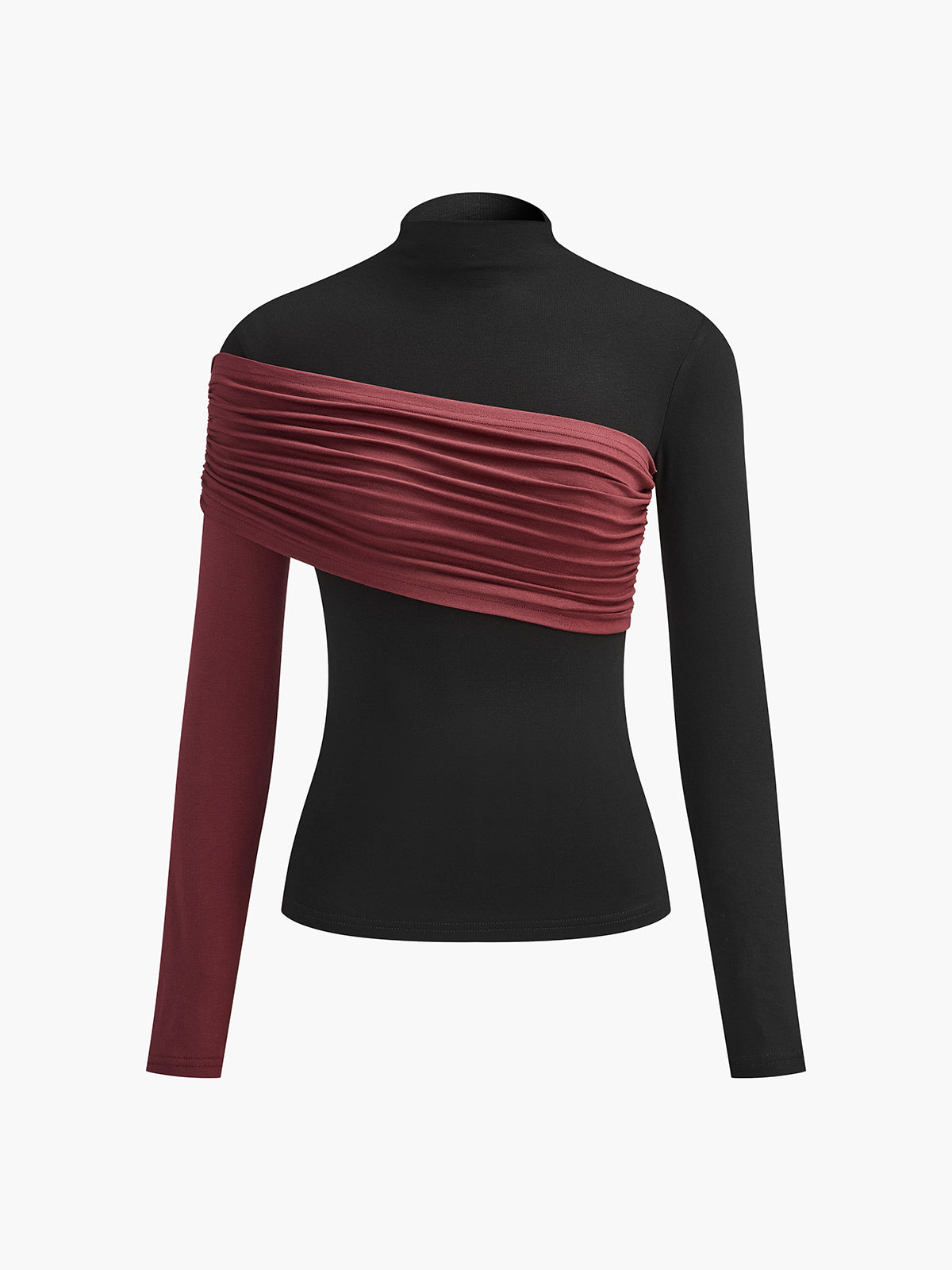 Color Block Pleated Jersey Slim Üst