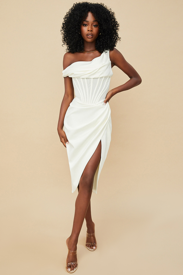Asymmetric Drape Midi Corset Elbise