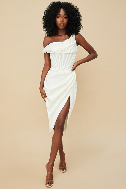 Asymmetric Drape Midi Corset Elbise