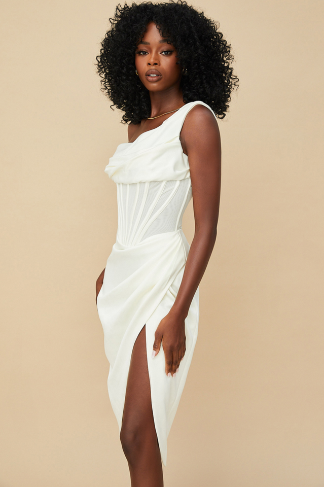 Asymmetric Drape Midi Corset Elbise