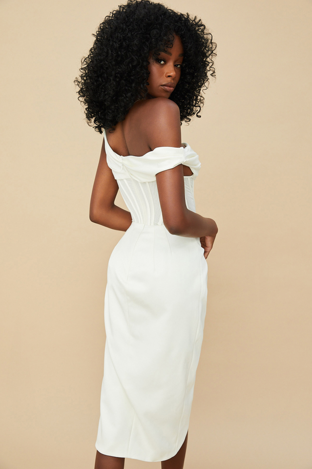 Asymmetric Drape Midi Corset Elbise