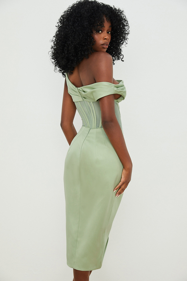 Asymmetric Drape Midi Corset Elbise