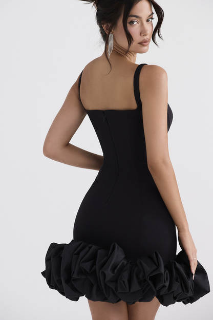 Black Ruffle Hem Elbise