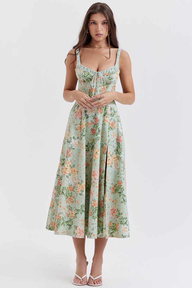 Sabrina Light Jade Print Bustier Elbise