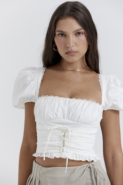 Samaya White Pleated Üst