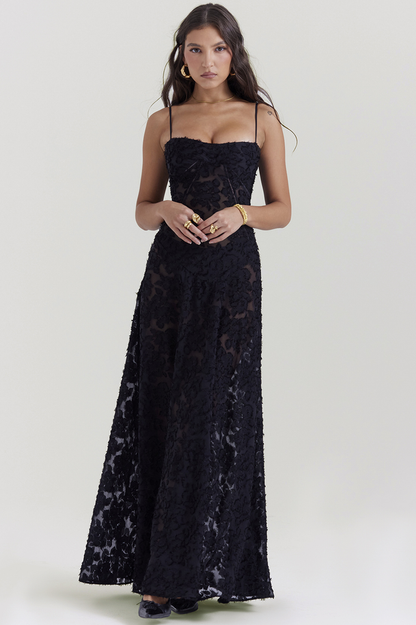 Serena Vintage Black Printed Maxi Elbise