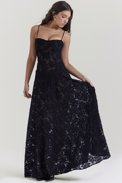 Serena Vintage Black Printed Maxi Elbise