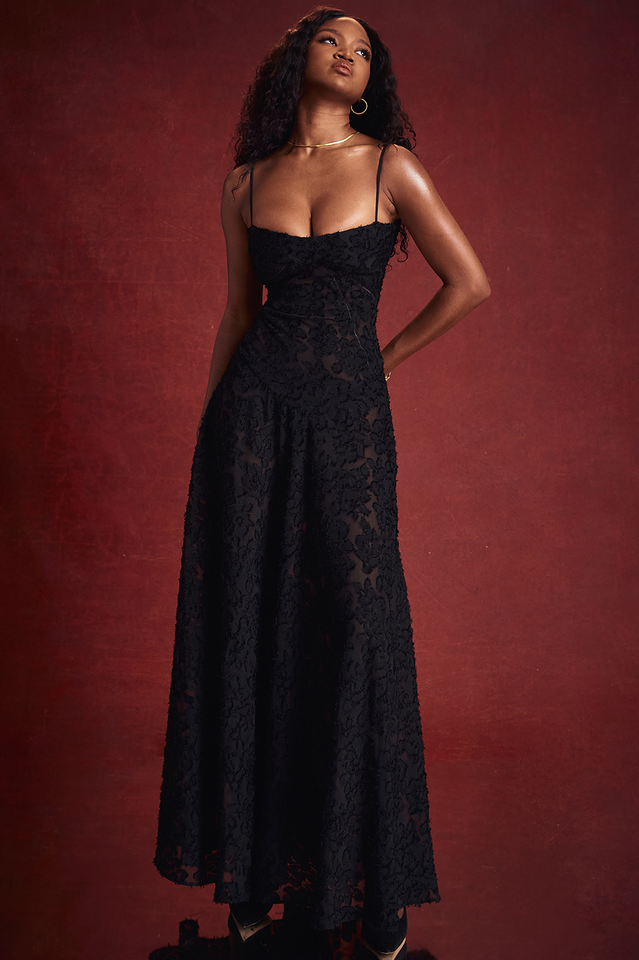 Serena Vintage Black Printed Maxi Elbise